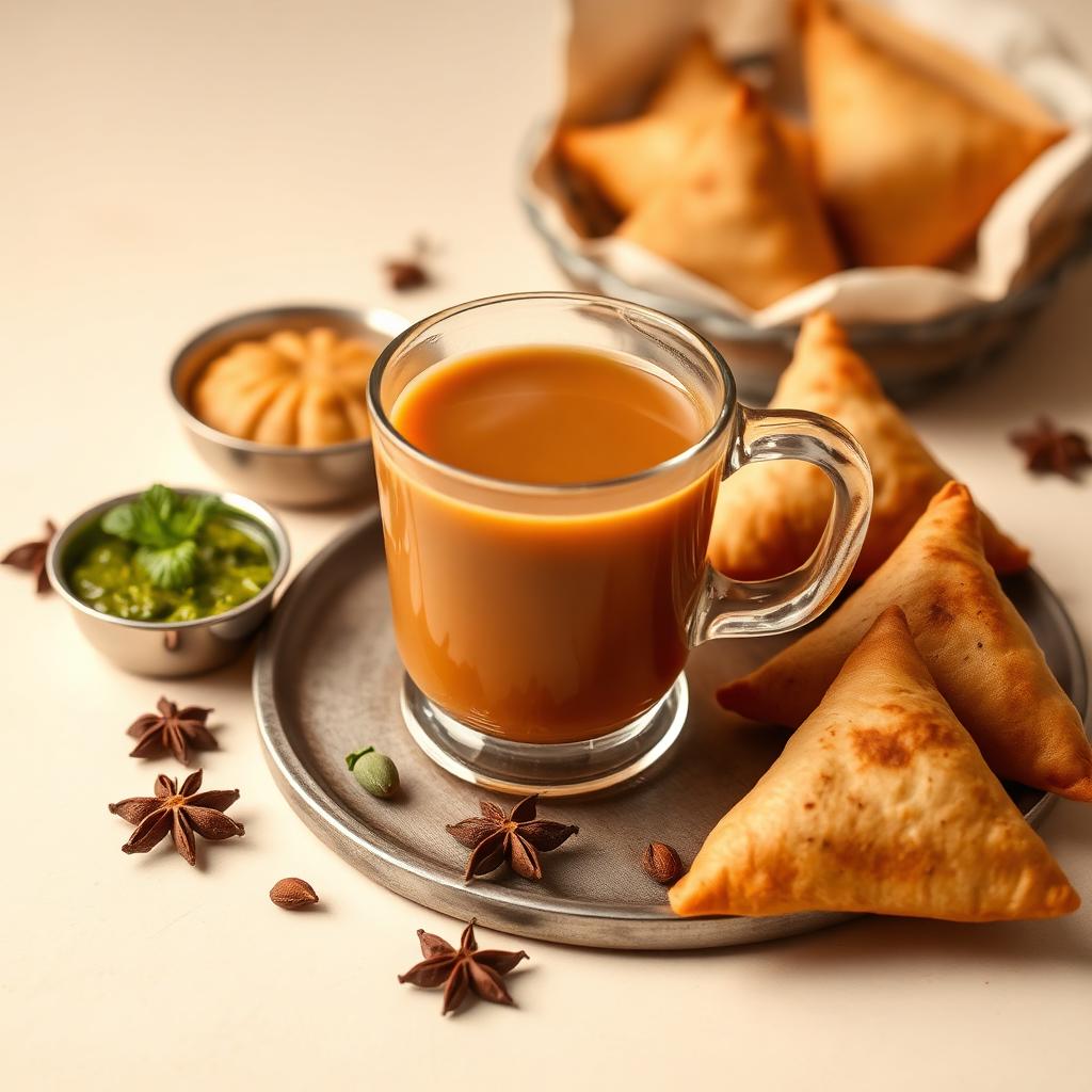 Masala chai with golden samosas