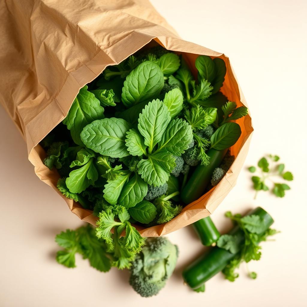 Green leafy vegetables and herbs
